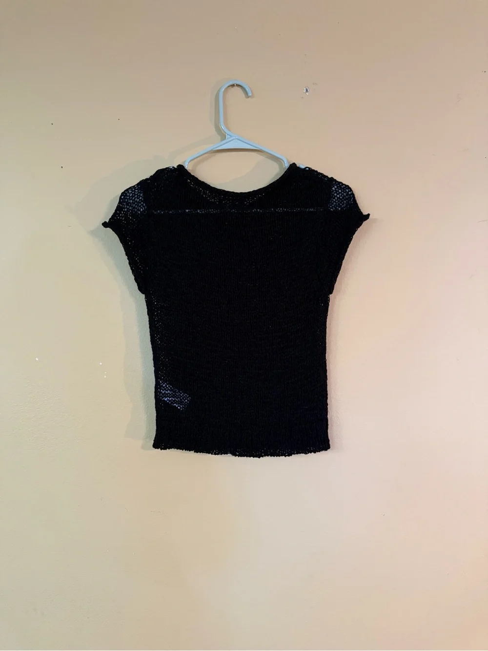 J. Crew Black Open-Knit Cap Sleeve Top